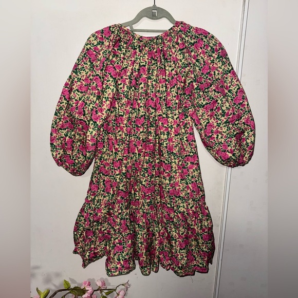 Zara puff shoulder pink floral print dress - Picture 3 of 10